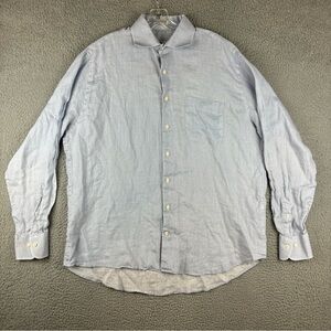 Peter Millar Shirt Mens X‎ Large Crown Cool Linen Button Up Blue Long Sleeve